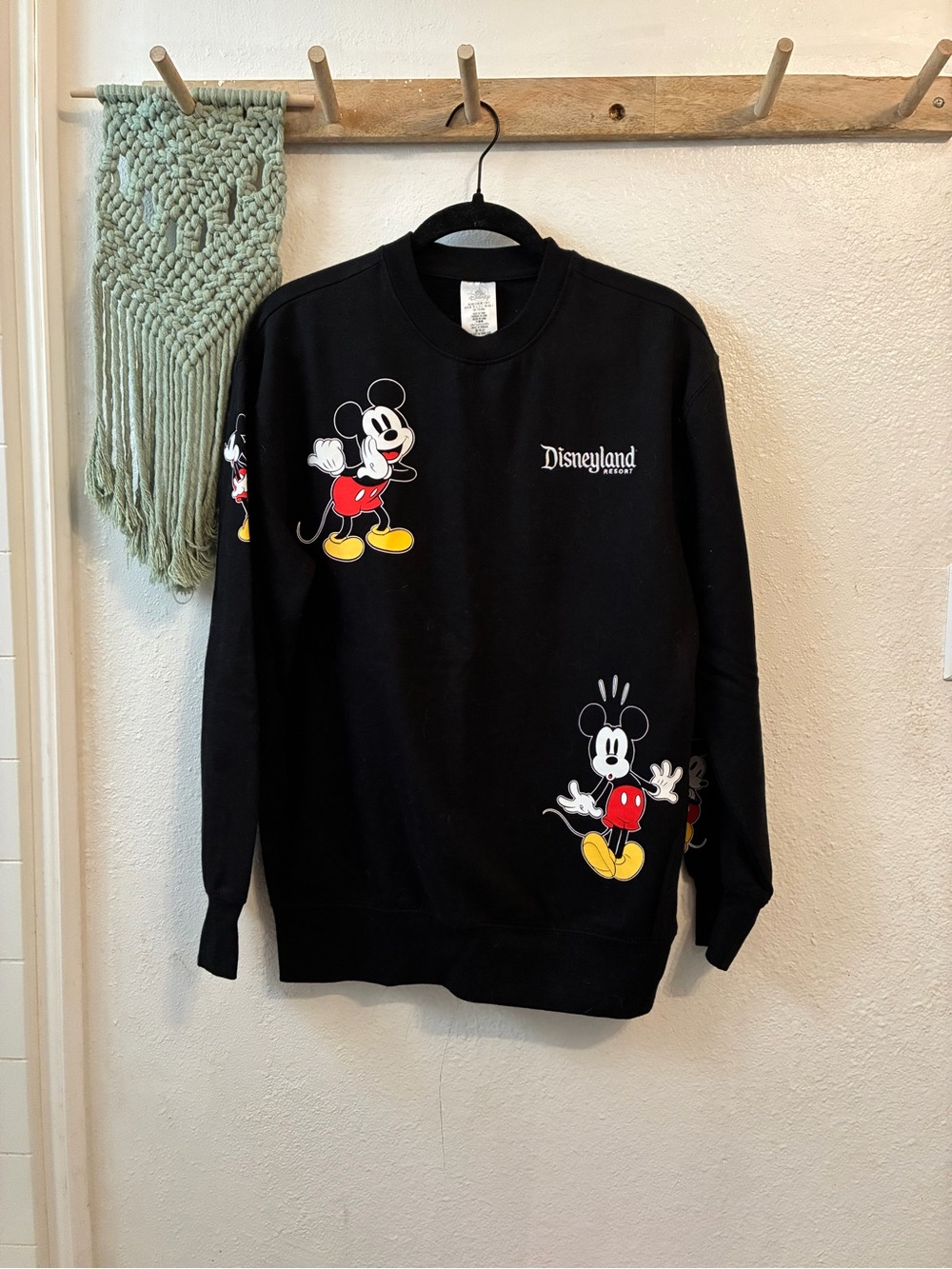 Disney Black Mickey Mouse Crewneck Sweatshirt with Red & Yellow Accents